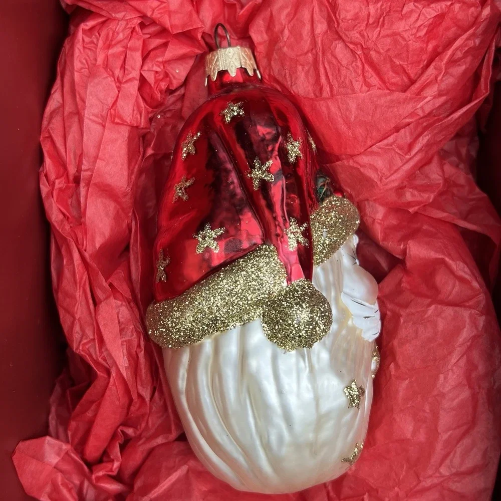 Santa Head Ornament Glass Stars On Hat Beard 2001 Vtg Christmas Decor Y2K Red